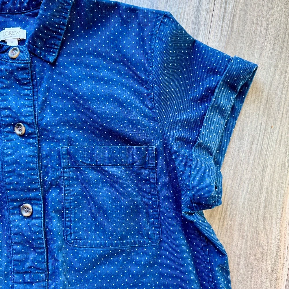J.Crew Navy Dot Button Front Shirt Dress Cotton Casual Midi‎ - Picture 6 of 12